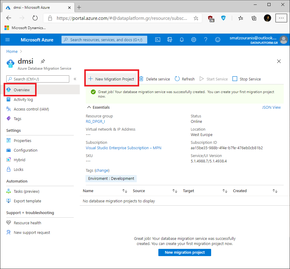 How to online migrate an instance from on-premise to Azure Managed Instance in the Cloud (Azure Database Migration Service)