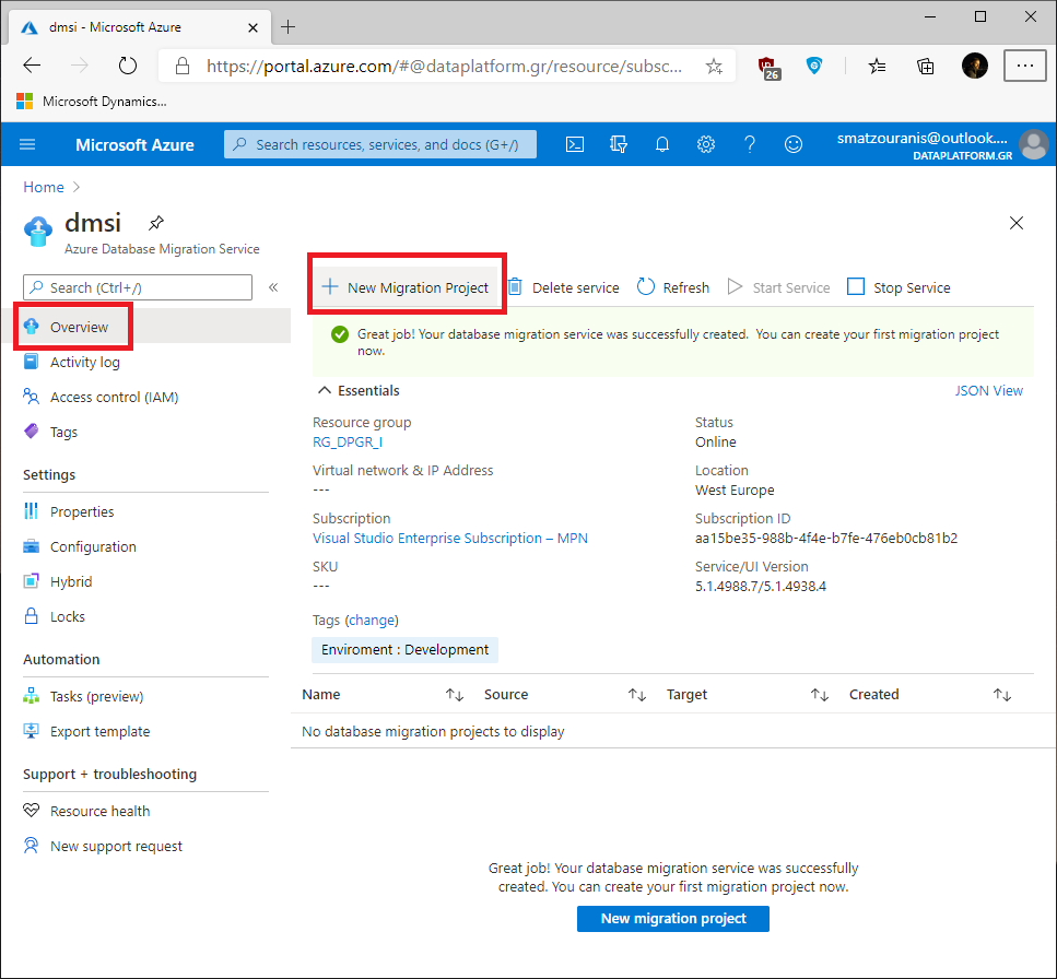 Πώς κάνουμε online migration ένα instance από on-premise σε Azure Managed Instance στο Cloud (Azure Database Migration Service)