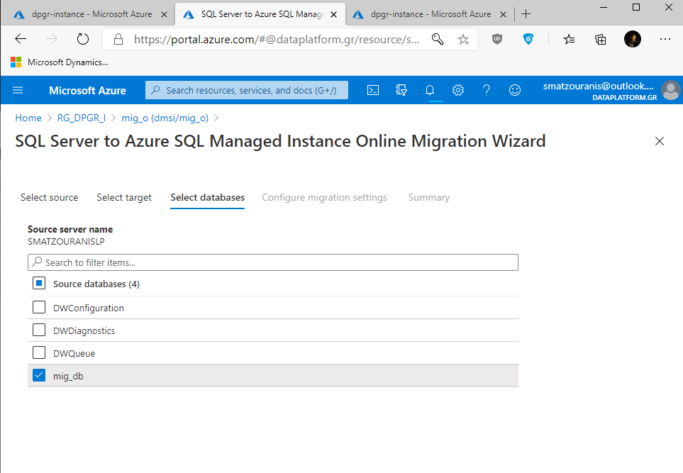 How to online migrate an instance from on-premise to Azure Managed Instance in the Cloud (Azure Database Migration Service)