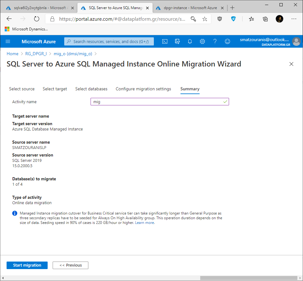 Πώς κάνουμε online migration ένα instance από on-premise σε Azure Managed Instance στο Cloud (Azure Database Migration Service)