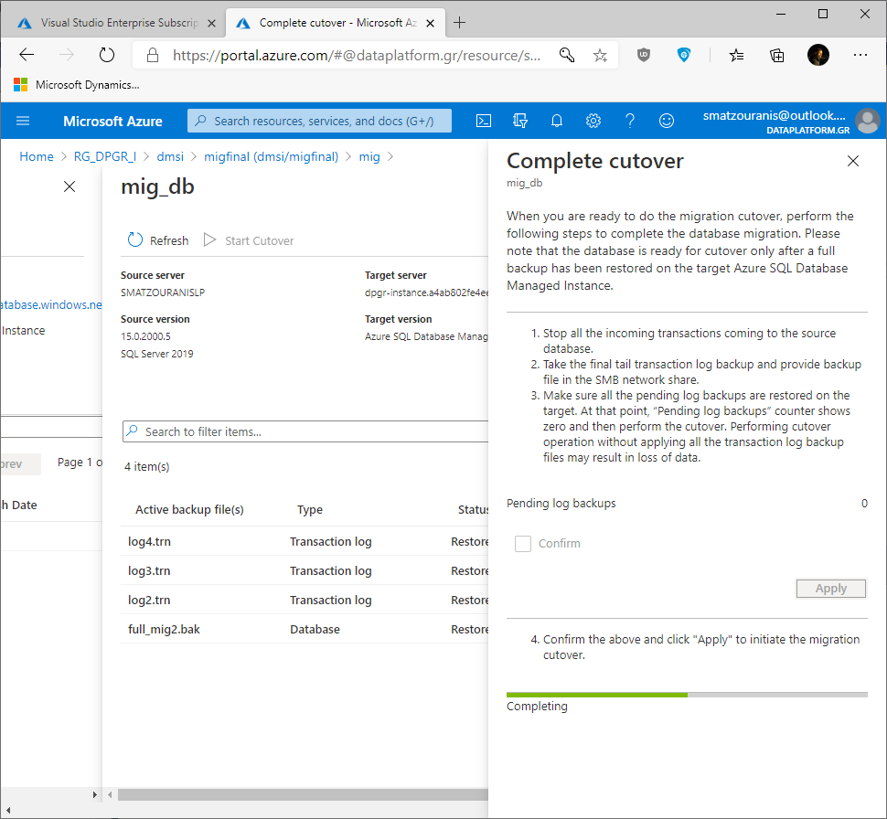 Πώς κάνουμε online migration ένα instance από on-premise σε Azure Managed Instance στο Cloud (Azure Database Migration Service)