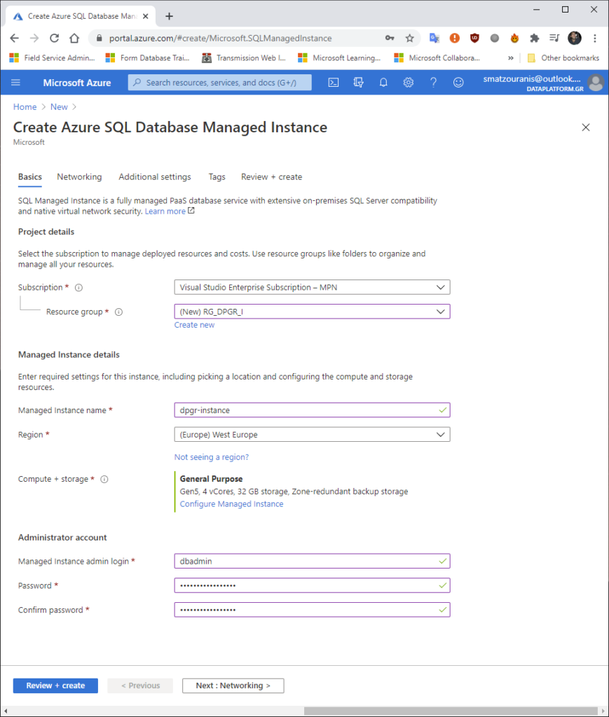 Πώς δημιουργούμε ένα SQL Managed Instance στο Azure