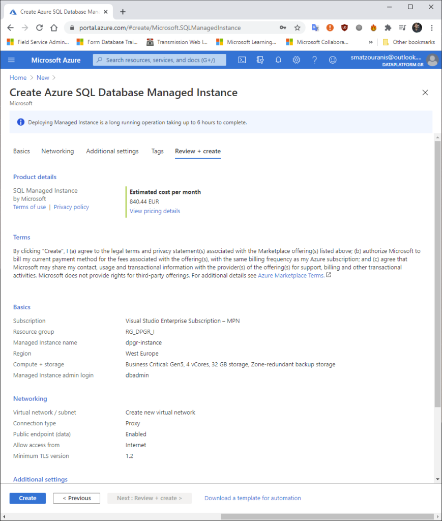 Πώς δημιουργούμε ένα SQL Managed Instance στο Azure