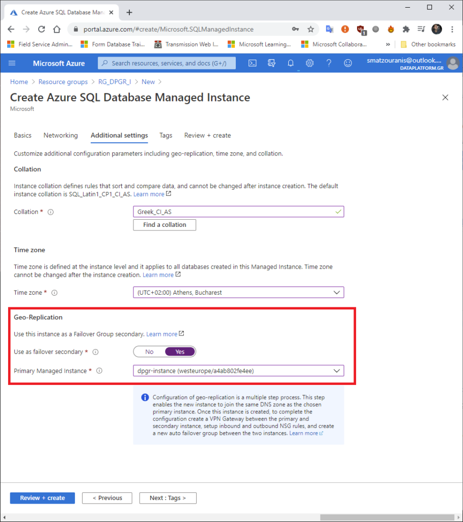 How we create a failover group in Azure Managed Instance