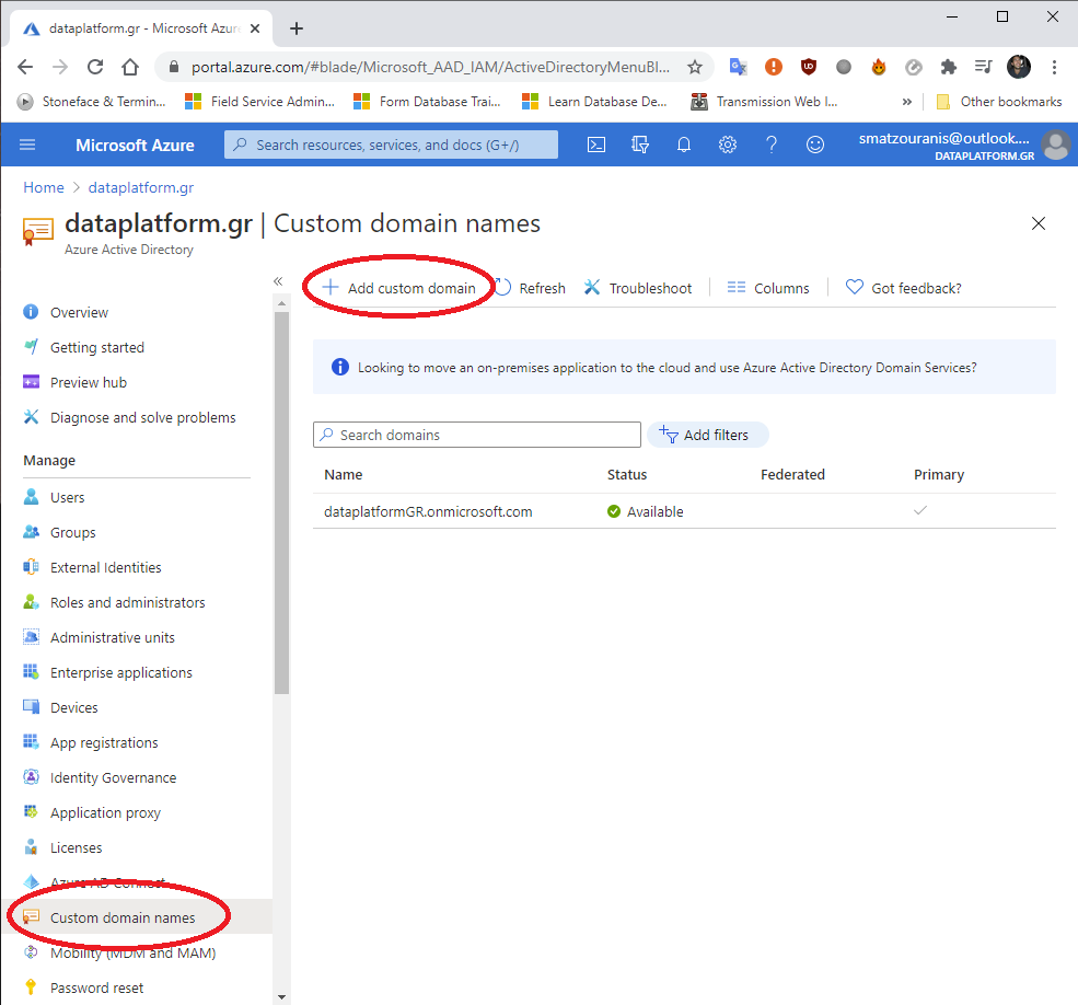 How do we add a purchased domain to Azure Active Directory