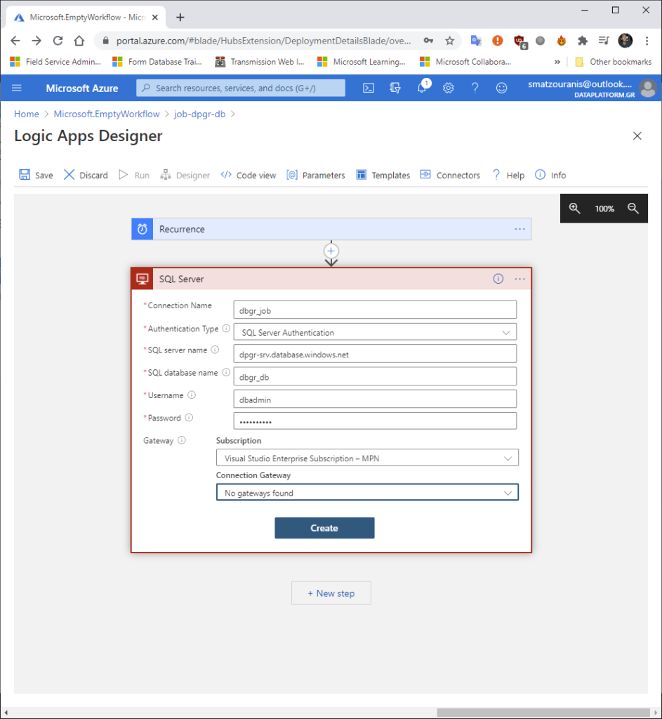 How can we schedule a Job in Azure SQL Database using Logic App