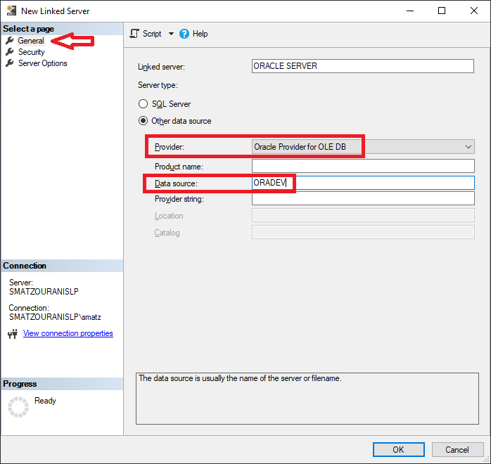 How can we connect SQL Server to Oracle Database using Linked Server