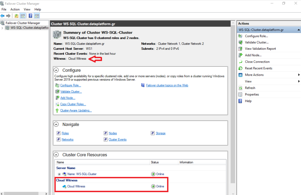 How we set an Azure Storage Account as a Cloud Witness in Windows Failover Cluster Quorum