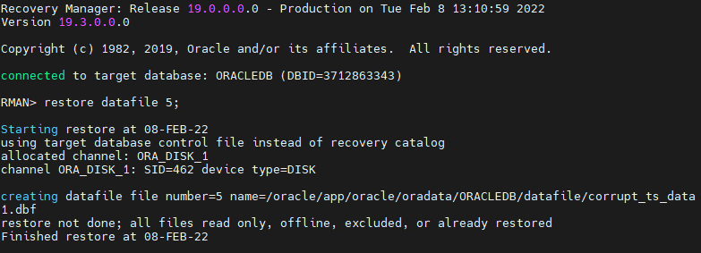 How to restore datafiles while Oracle Database is running