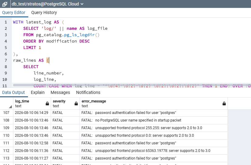 Πώς βρίσκουμε με ένα query τα alerts σε PostgreSQL μέσα από τα Plain Text Logs